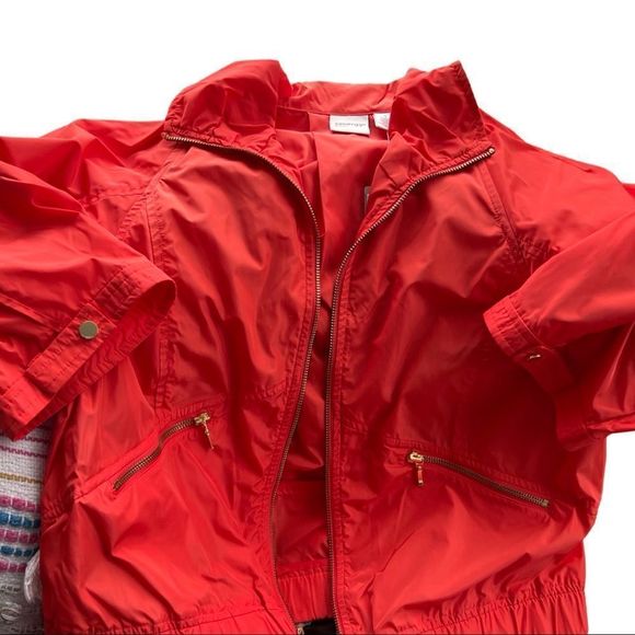 NWT Zenergy by Chicos Orange Rain Coat w Gold Embellishments Size : 1 - Picture 7 of 12